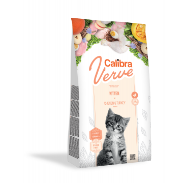 Calibra Cat Verve Grain Free Kitten, Chicken & Turkey, 3.5 kg la reducere
