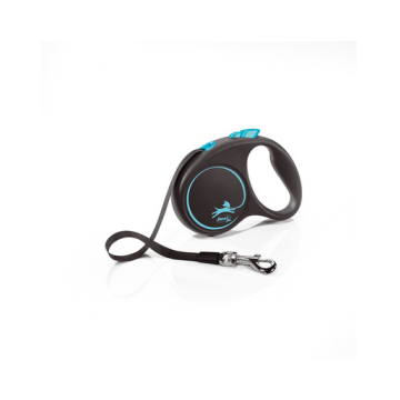 FLEXI Black Design lesa automata cu banda pentru caini, negru cu albastru, marimea S, 5 m