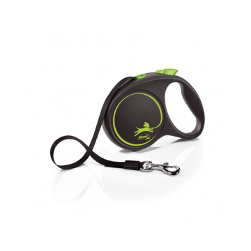 FLEXI Black Design lesa automata cu banda pentru caini, negru cu verde, marimea L, 5 m