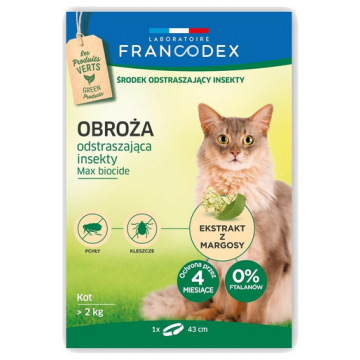 FRANCODEX Zgarda anti-purici si insecte pentru pisici, de peste 2 kg - 4 luni de protectie, 43 cm