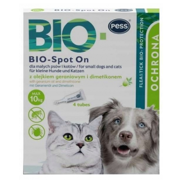 PESS BIO Spot-on picaturi protectie anti-paraziti pentru caini mici si pisici, cu ulei de muscata si dimeticona 4x1 g