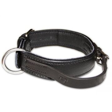 Zgarda K9 piele cu maner, 40 mm x 80 cm, neagra