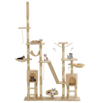 vidaXL Ansamblu pentru pisici stâlpi din funie de sisal 230-250 cm bej