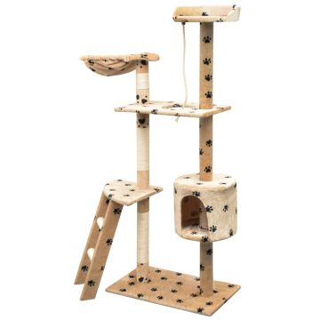vidaXL Ansamblu pisici cu funie de sisal, 125 cm, imprimeu lăbuțe, bej