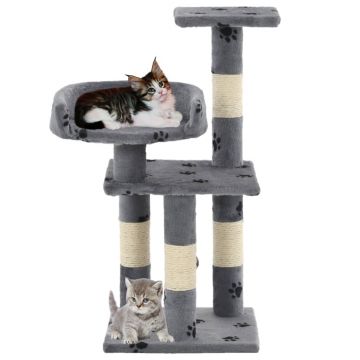 vidaXL Ansamblu pisici cu funie de sisal, 65 cm, imprimeu lăbuțe, gri