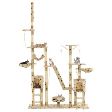 vidaXL Ansamblu pisici cu funie sisal, 230-250 cm imprimeu lăbuțe, bej