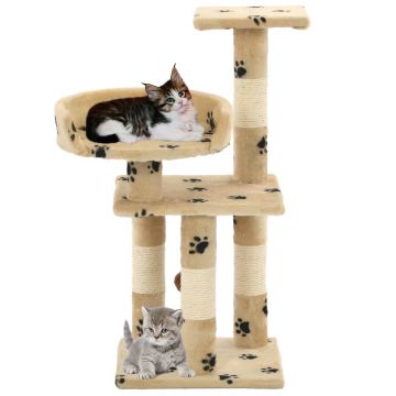 vidaXL Ansamblu pisici cu funie sisal, 65 cm, imprimeu lăbuțe, bej