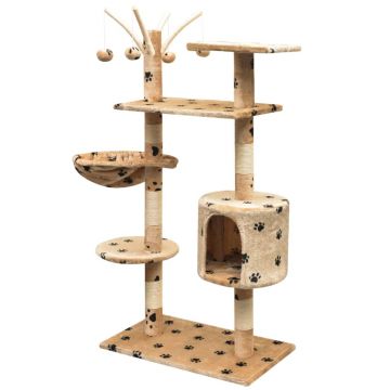 vidaXL Ansamblu pisici, funie de sisal, 125 cm, imprimeu lăbuțe, bej