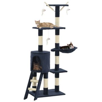vidaXL Ansamblu pisici stâlpi din funie sisal, 138 cm, albastru închis