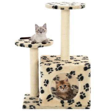 vidaXL Ansamblu pisici, stâlpi funie sisal, 60cm, imprimeu lăbuțe, bej