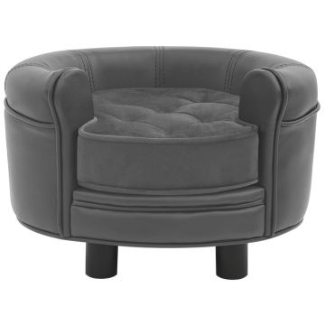 vidaXL Canapea pentru câini, gri, 48x48x32 cm, pluș & piele ecologică