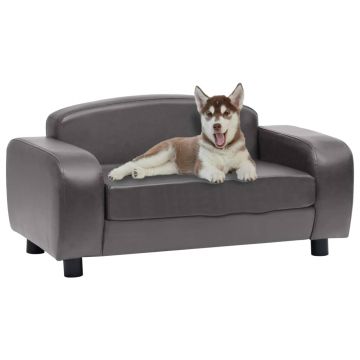 vidaXL Canapea pentru câini, gri, 80 x 50 x 40 cm, piele ecologică