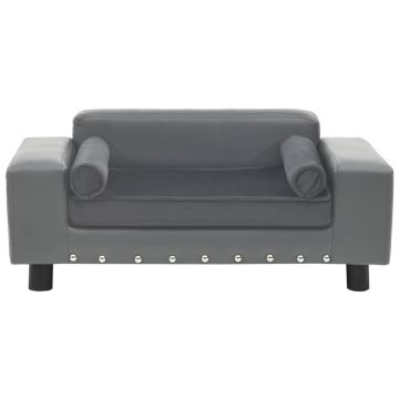 vidaXL Canapea pentru câini, gri, 81x43x31 cm, pluș & piele ecologică