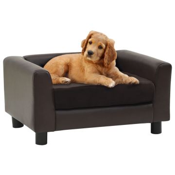 vidaXL Canapea pentru câini, maro, 60x43x30 cm, pluș & piele ecologică