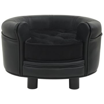 vidaXL Canapea pentru câini, negru, 48x48x32 cm, pluș&piele ecologică