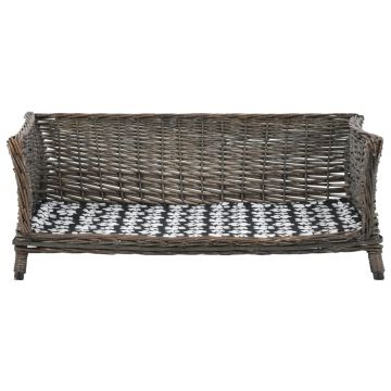 vidaXL Coș pentru câini cu pernă, gri, 90x54x35 cm, răchită