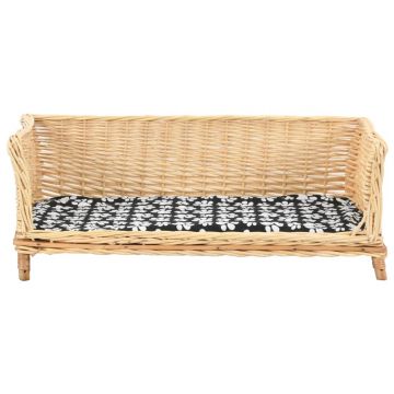 vidaXL Coș pentru câini cu pernă, natural, 90x54x35 cm, răchită