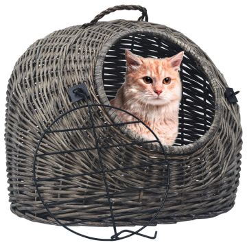 vidaXL Coș transport pentru pisici, gri, 60x45x45 cm, răchită naturală