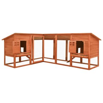 vidaXL Cușcă de iepuri exterior, spațiu de joacă, maro, lemn de brad