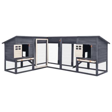 vidaXL Cușcă iepuri exterior, spațiu de joacă, gri/alb, lemn de brad