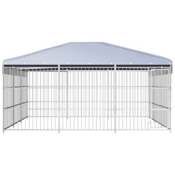 vidaXL Padoc pentru câini de exterior, cu acoperiș, 450x450x200 cm