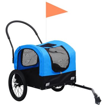vidaXL Remorcă bicicletă & cărucior 2-în-1 animale, albastru și negru