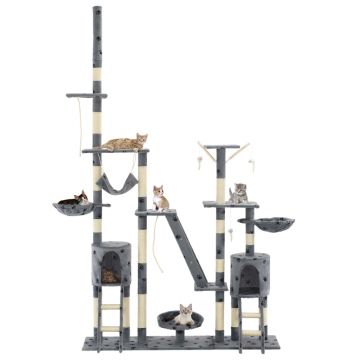 vidaXL Ansamblu pisici cu funie sisal, 230-250cm, imprimeu lăbuțe, gri