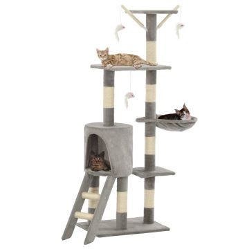 vidaXL Ansamblu pisici cu stâlpi din funie de sisal, 138 cm, gri