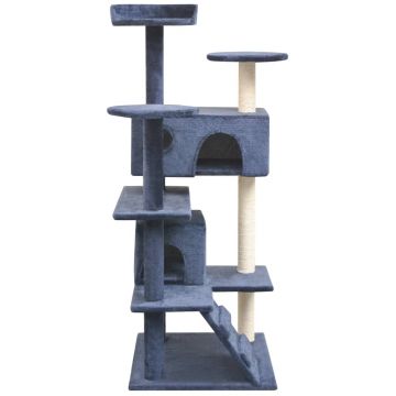 vidaXL Ansamblu pisici, stâlpi cu funie sisal, 125 cm, albastru închis