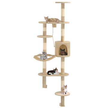vidaXL Ansamblu pisici, stâlpi sisal, montare perete, 194 cm, bej