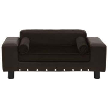 vidaXL Canapea pentru câini, maro, 81x43x31cm, pluș & piele ecologică
