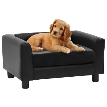 vidaXL Canapea pentru câini, negru, 60x43x30 cm pluș & piele ecologică