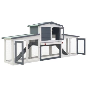 vidaXL Cușcă de iepuri mare exterior, gri și alb, 204x45x85 cm, lemn
