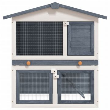 vidaXL Cușcă de iepuri pentru exterior, 3 uși, gri, lemn
