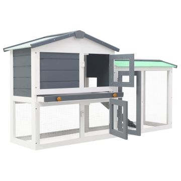 vidaXL Cușcă mare exterior pt. iepuri, gri și alb, 145x45x84 cm, lemn