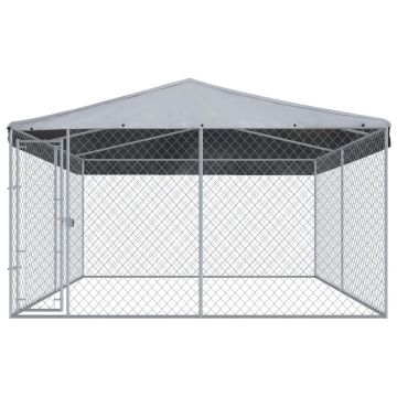 vidaXL Padoc de exterior cu acoperiș pentru câini, 382x382x225 cm