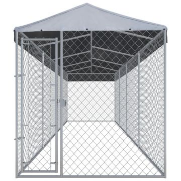 vidaXL Padoc pentru câini de exterior, cu acoperiș 760x190x225 cm