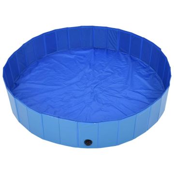 vidaXL Piscină pentru câini pliabilă, albastru, 160 x 30 cm, PVC