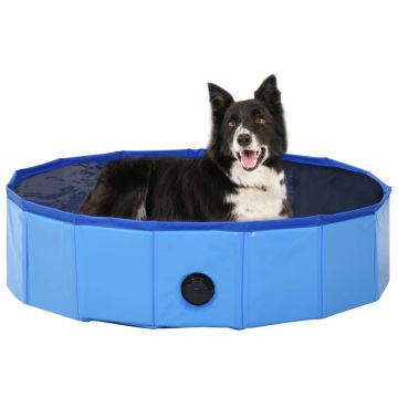vidaXL Piscină pentru câini pliabilă, albastru, 80 x 20 cm, PVC