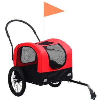 vidaXL Remorcă bicicletă & cărucior 2-în-1 animale, roșu și negru