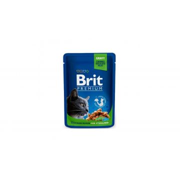 Brit Premium Plic Pisici Sterilizate cu Bucati de Pui 100 Gr 6 Plus 2 Gratis