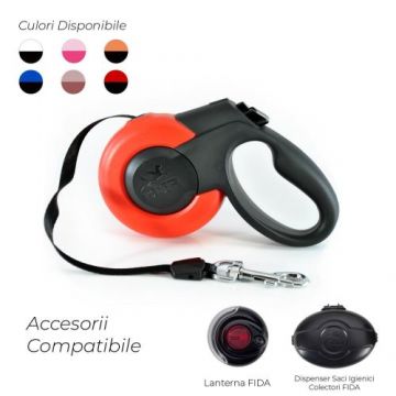 Lesa textila, rosie, lungime 5 m, pentru caini cu greutate de pana la 15 kg