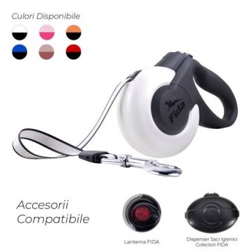 Lesa textila, alba, lungime 5 m, pentru caini cu greutate de pana la 15 kg