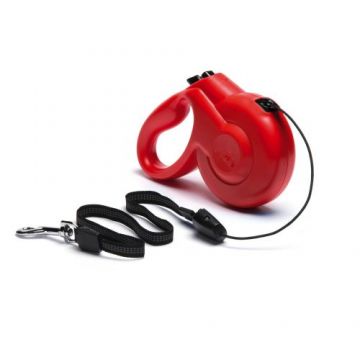 Lesa textila, rosie, lungime 3 m, pentru caini cu greutate de pana la 12 kg