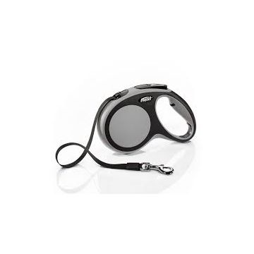 Lesa retractabila, gri, lungime 5 m, pentru caini cu greutate de pana la 15 kg, cu maner ergonomic