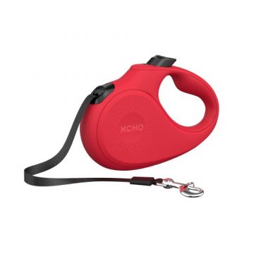 Lesa retractabila pentru caini, rosie, lungime 3 m, pentru caini cu greutate de pana la 12 kg, cu maner ergonomic ajustabil