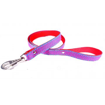 Lesa textila, albastra cu roz, pentru caini de talie mica si medie, 25 mm x 130 cm