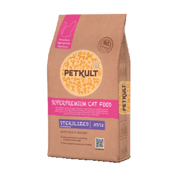 Hrana premium uscata pentru pisici sterilizate, Petkult Sterilised 37/12, rata si pui, 7 kg