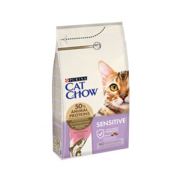 Purina Cat Chow Sensitive, somon, hrana uscata pentru pisici adulte cu sensibilitate digestiva, 1.5 kg