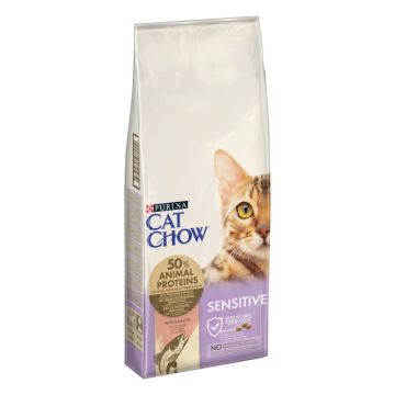 Purina Cat Chow Sensitive, somon, hrana uscata pentru pisici cu sensibilitati digestive, 15 kg